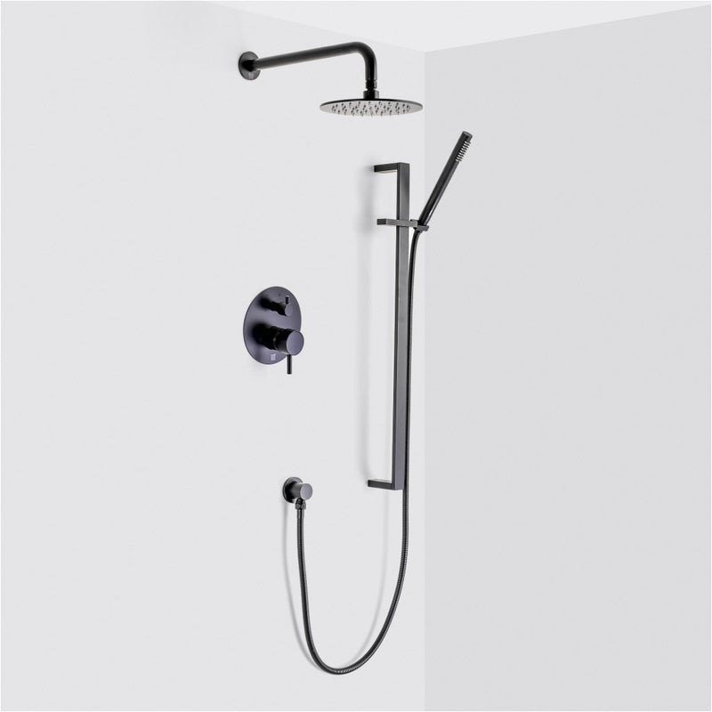 Metro 2-Way Pressure Balance Trim Complete Shower Set - Wall Mount - 8" Brass/Matt Black