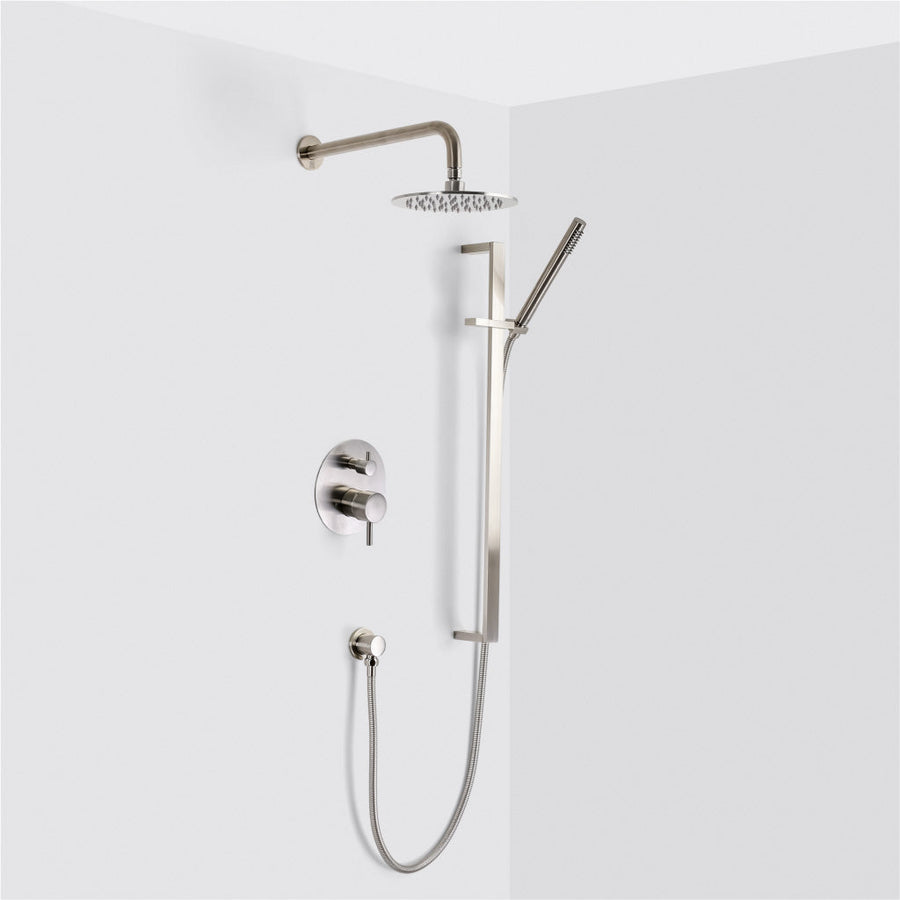 Metro 2-Way Pressure Balance Trim Complete Shower Set - Wall Mount - 8" Brass/Brushed Nickel