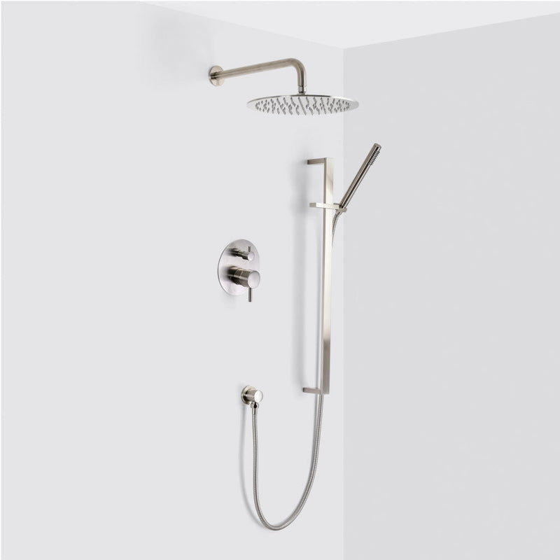 Metro 2-Way Pressure Balance Trim Complete Shower Set - Wall Mount - 12" Brass/Brushed Nickel