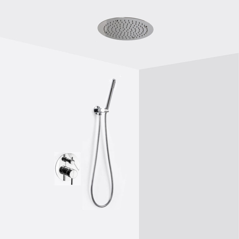 Metro 2-Way Pressure Balance Trim Complete Shower Set - Ceiling Mount - 12" Brass/Polished Chrome