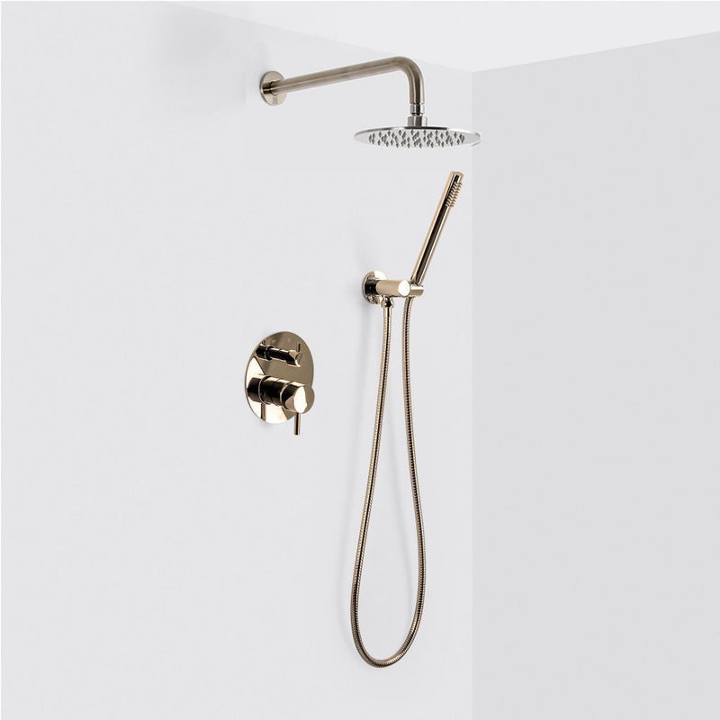 Metro 2-Way Pressure Balance Trim Complete Shower Set - Wall Mount - 8" Brass/Polished Nickel