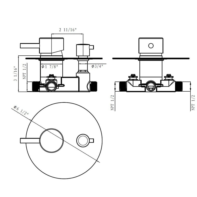 Metro 2-Way Pressure Balance Trim Complete Shower Set - Wall Mount - 8" Brass/Polished Nickel