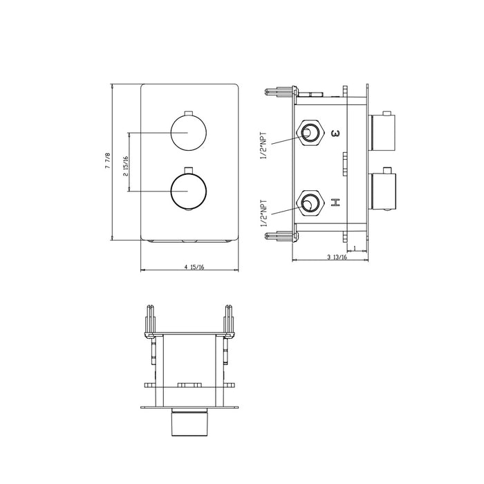 Metro 3-Way Thermostatic Trim Complete Shower Set - Ceiling Mount - 12" Brass/Matt Black