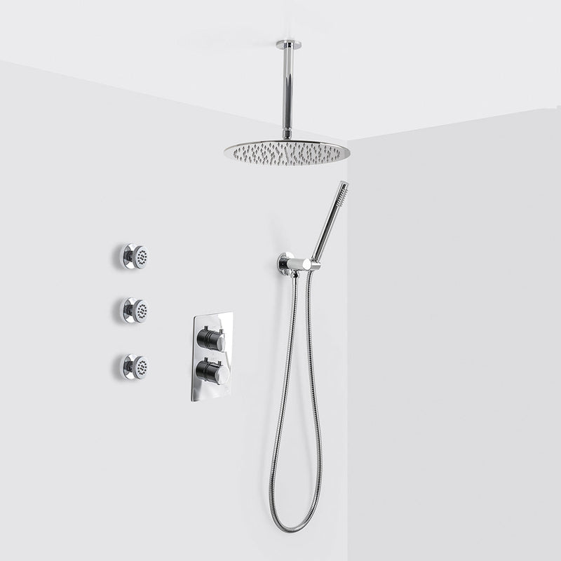 Metro 3-Way Thermostatic Trim Complete Shower Set - Ceiling Mount - 12" Brass/Polished Chrome