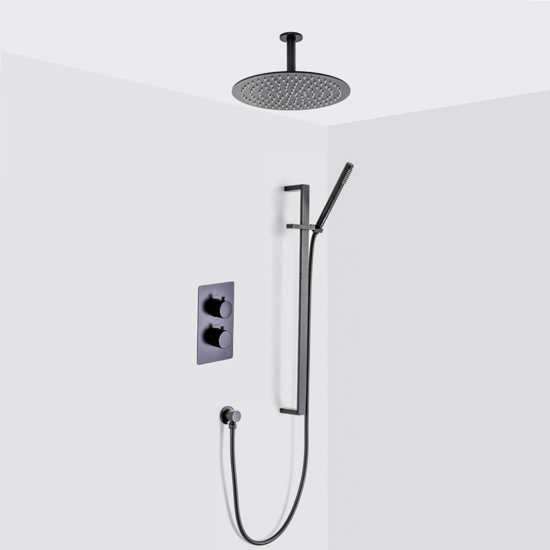 Metro 2-3 Way Thermostatic Trim Complete Shower Set - Wall Mount - 12" Brass/Matt Black