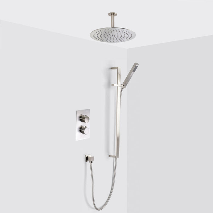 Metro 2-3 Way Thermostatic Trim Complete Shower Set - Wall Mount - 12" Brass/Brushed Nickel