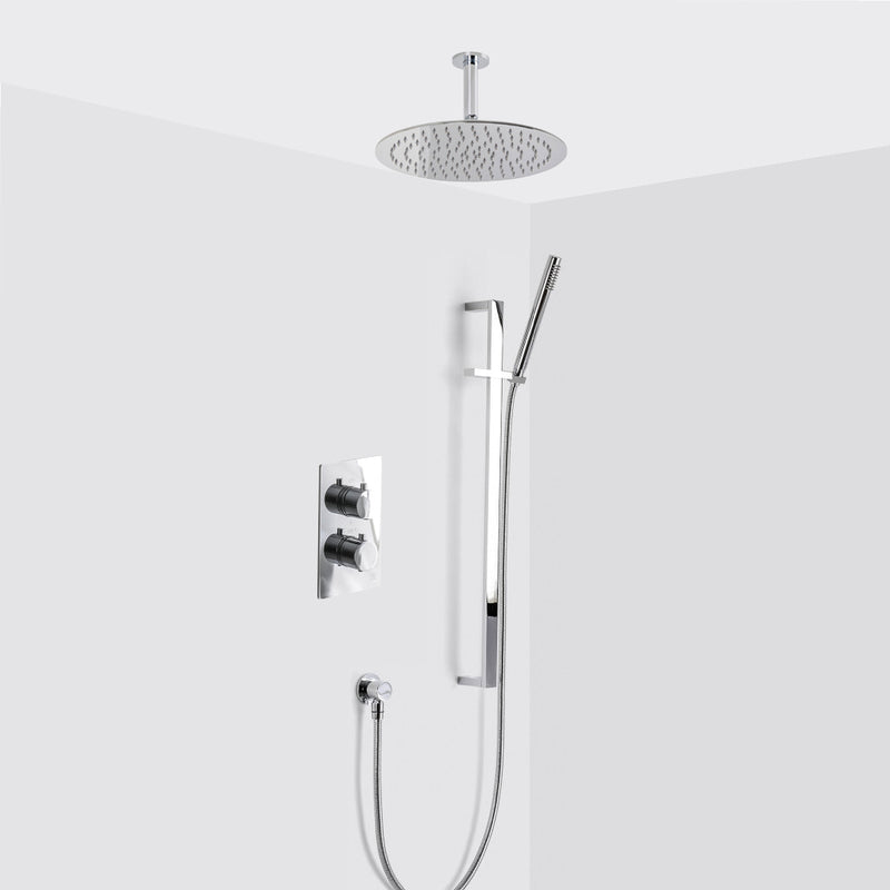 Metro 2-3 Way Thermostatic Trim Complete Shower Set - Wall Mount - 12" Brass/Polished Chrome