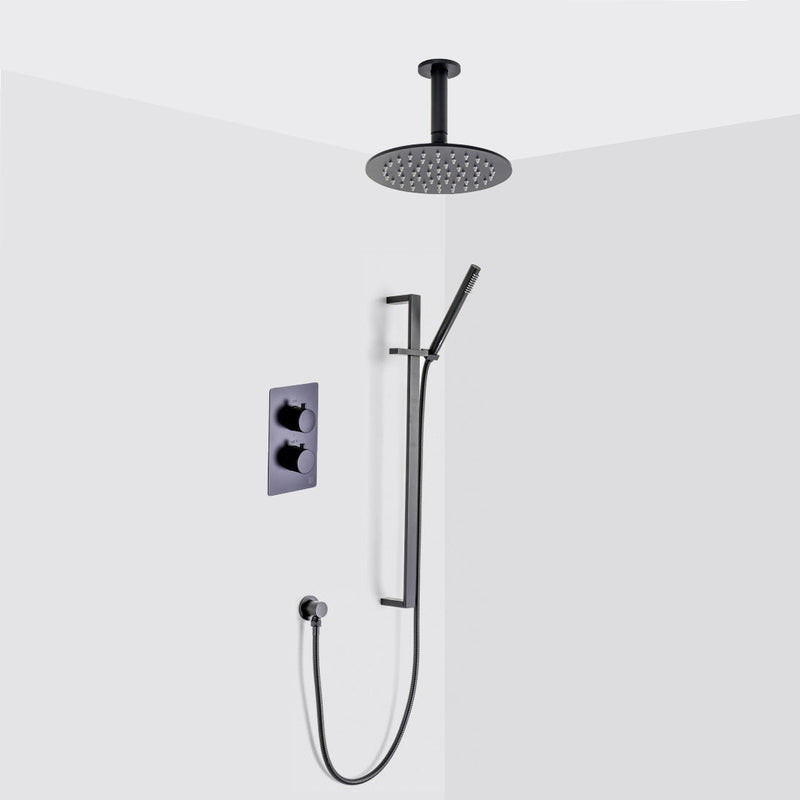Metro 2-3 Way Thermostatic Trim Complete Shower Set - Wall Mount - 8" Brass/Matt Black