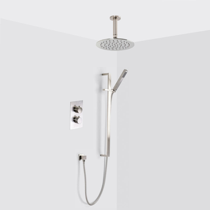 Metro 2-3 Way Thermostatic Trim Complete Shower Set - Wall Mount - 8" Brass/Brushed Nickel