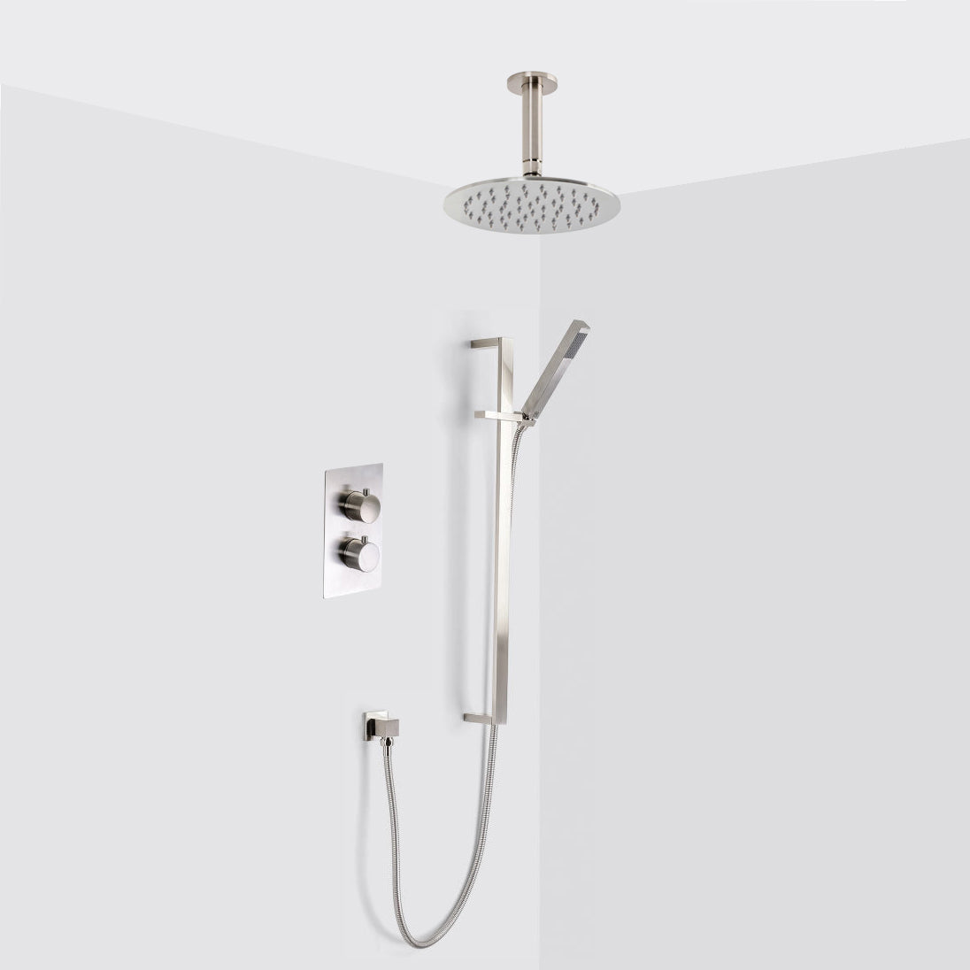 2-3 Way Thermostatic Trim Complete Shower Set with Hand Shower Column Set - Ceiling Mount - 8"