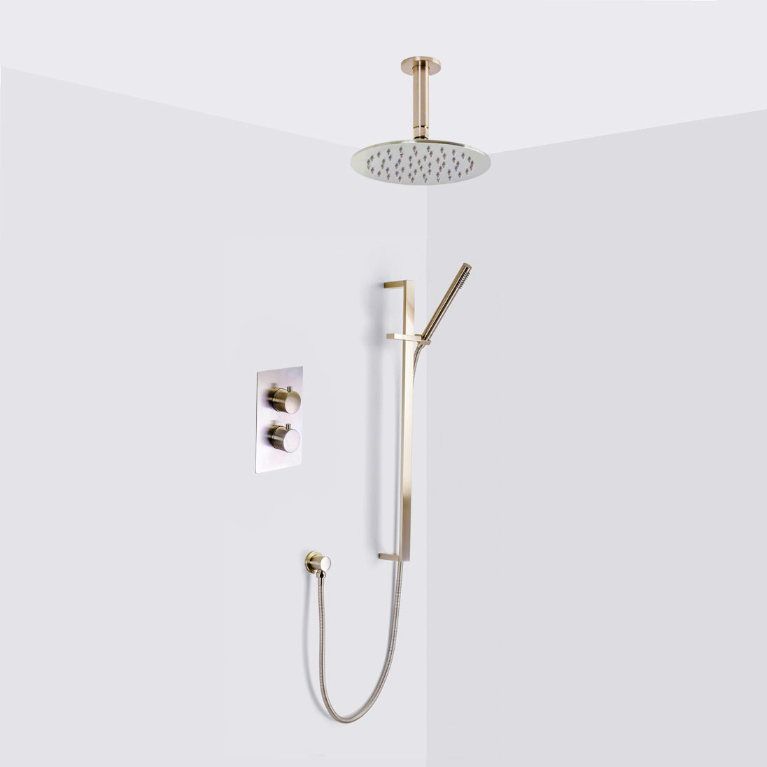 2-3 Way Thermostatic Trim Complete Shower Set with Hand Shower Column Set - Ceiling Mount - 8"