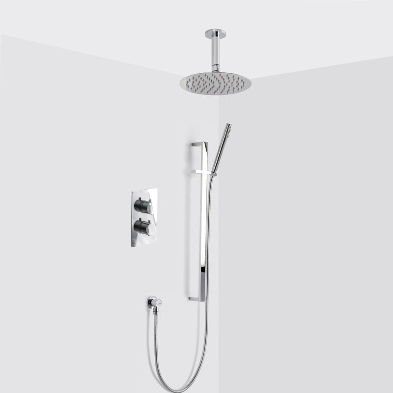 Metro 2-3 Way Thermostatic Trim Complete Shower Set - Wall Mount - 8" Brass/Polished Chrome