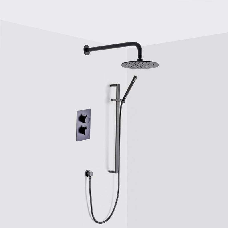 Metro 2-3 Way Thermostatic Trim Complete Shower Set - Wall Mount - 8" Brass/Matt Black