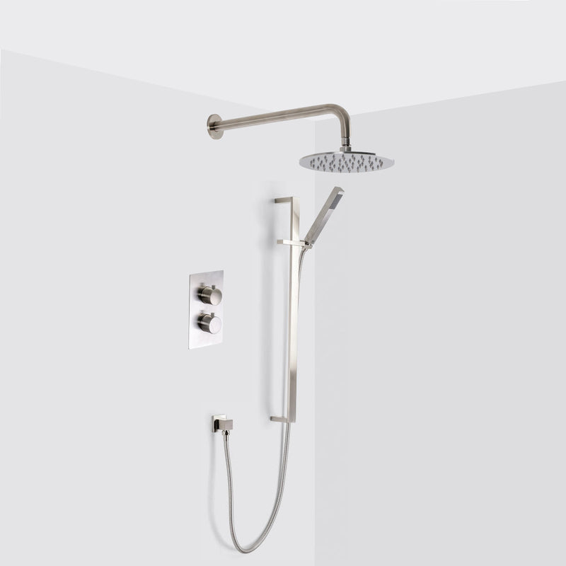 Metro 2-3 Way Thermostatic Trim Complete Shower Set - Wall Mount - 8" Brass/Brushed Nickel