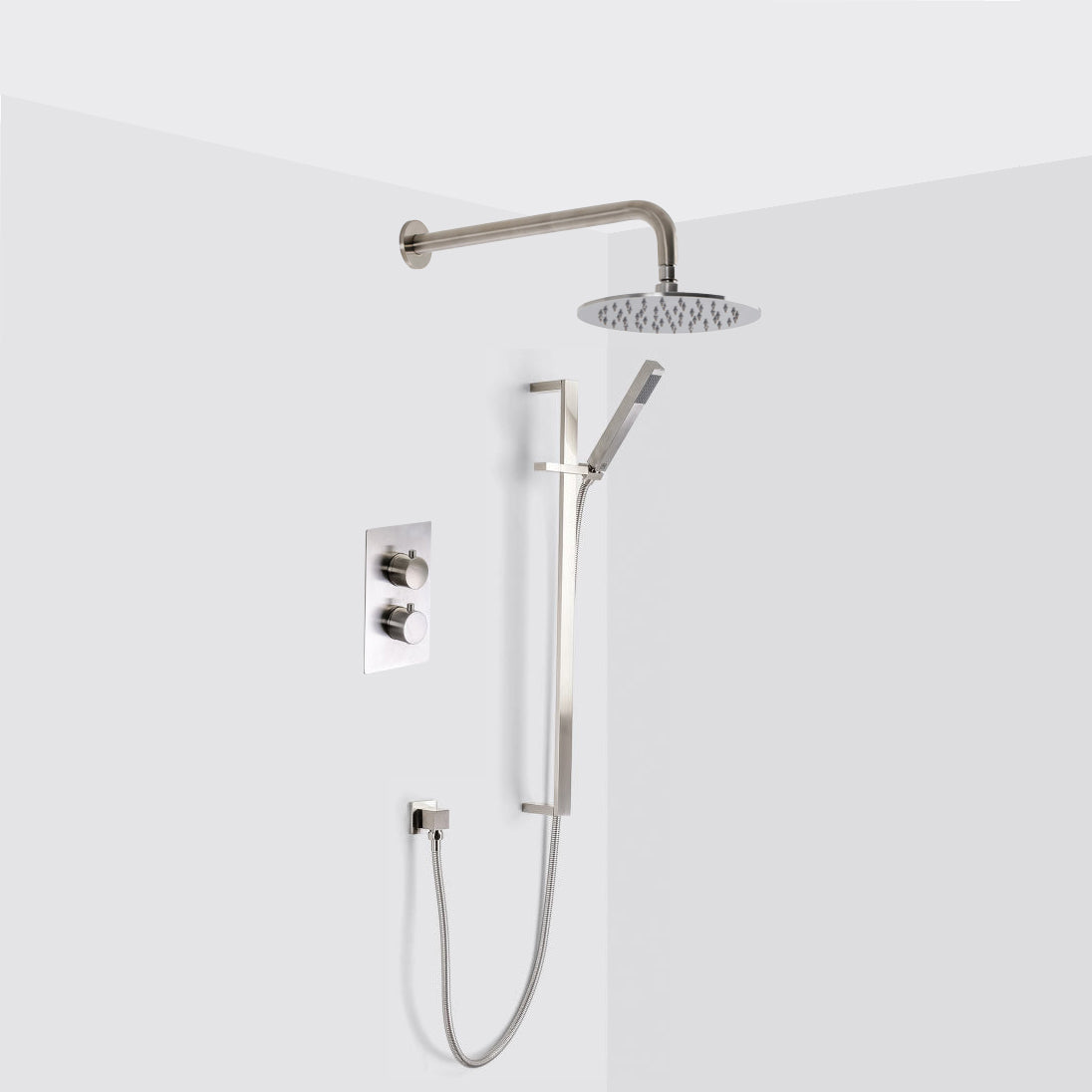 2-3 Way Thermostatic Trim Complete Shower Set with Hand Shower Column Set - Wall Mount - 8"