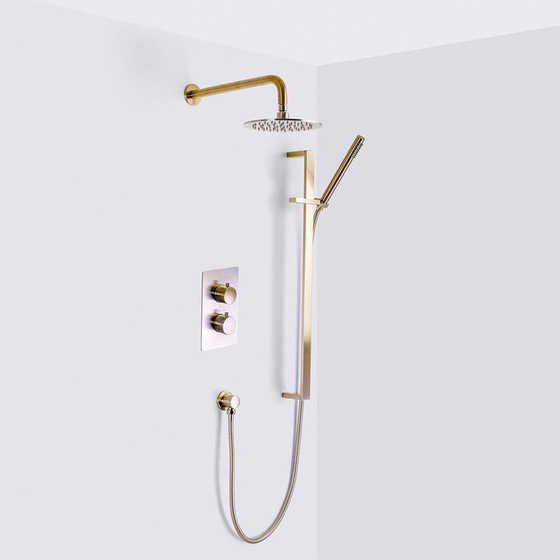Metro 2-3 Way Thermostatic Trim Complete Shower Set - Wall Mount - 8" Brass/Polished Nickel