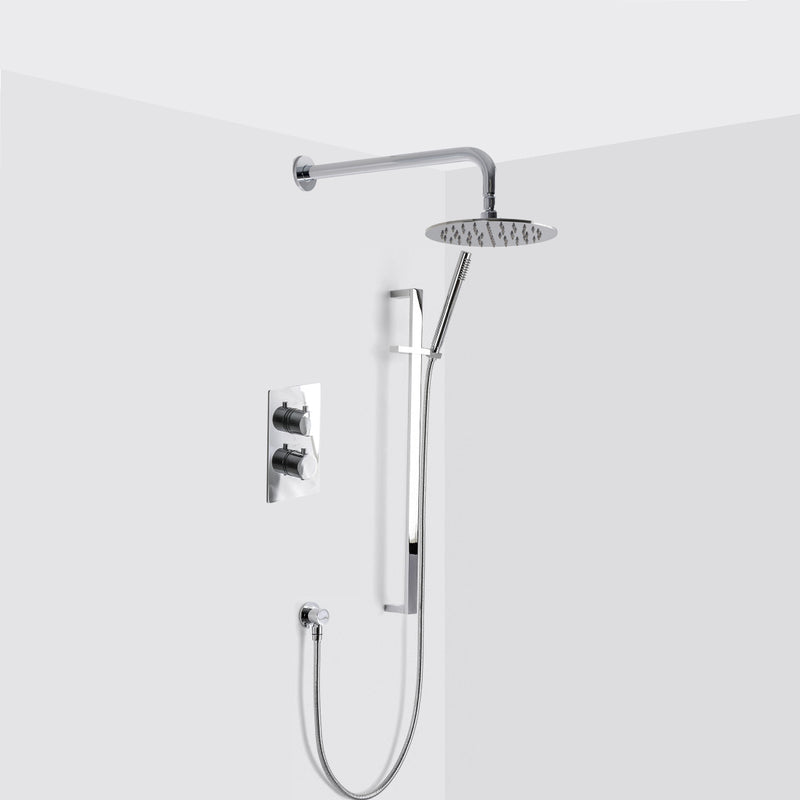 Metro 2-3 Way Thermostatic Trim Complete Shower Set - Wall Mount - 8" Brass/Polished Chrome