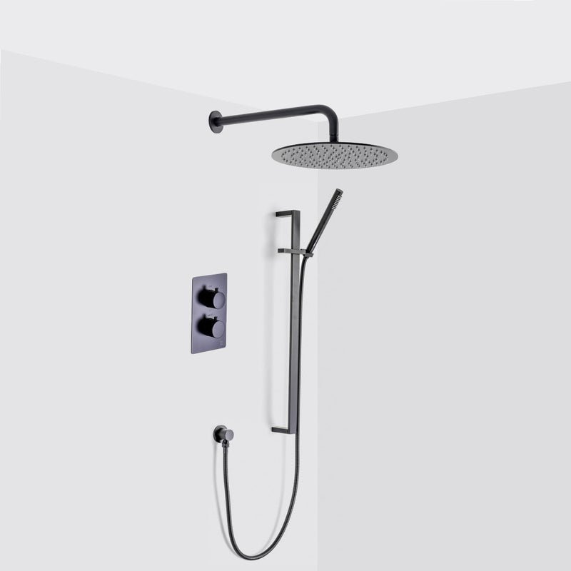 Metro 2-3 Way Thermostatic Trim Complete Shower Set - Wall Mount - 12" Brass/Matt Black