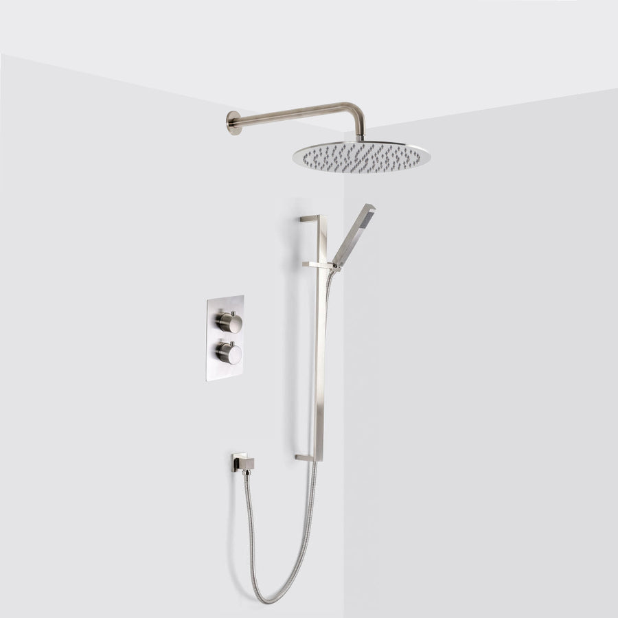 Metro 2-3 Way Thermostatic Trim Complete Shower Set - Wall Mount - 12" Brass/Brushed Nickel