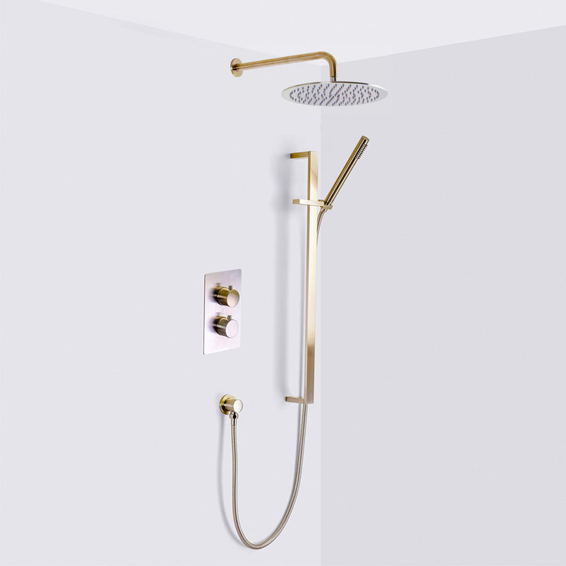 Metro 2-3 Way Thermostatic Trim Complete Shower Set - Wall Mount - 12" Brass/Polished Nickel