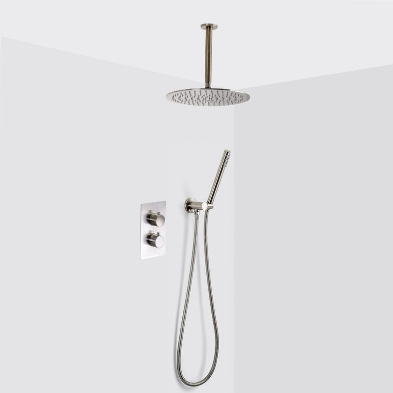 Metro 2-3 Way Thermostatic Trim Complete Shower Set - Ceiling Mount - 12" Brass/Brushed Nickel