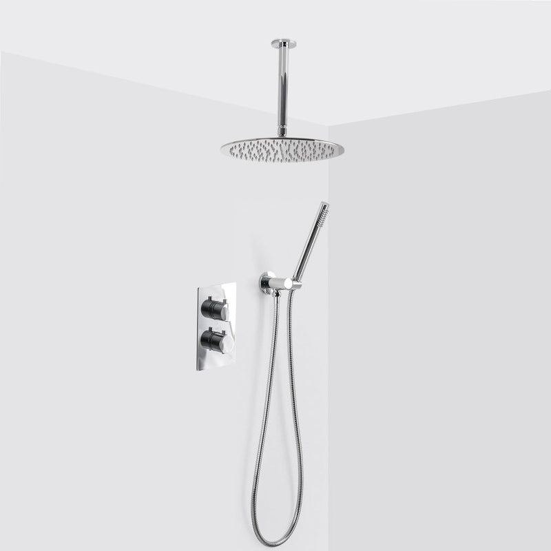 Metro 2-3 Way Thermostatic Trim Complete Shower Set - Ceiling Mount - 12" Brass/Polished Chrome