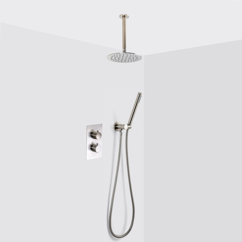 Metro 2-3 Way Thermostatic Trim Complete Shower Set - Ceiling Mount - 8" Brass/Brushed Nickel