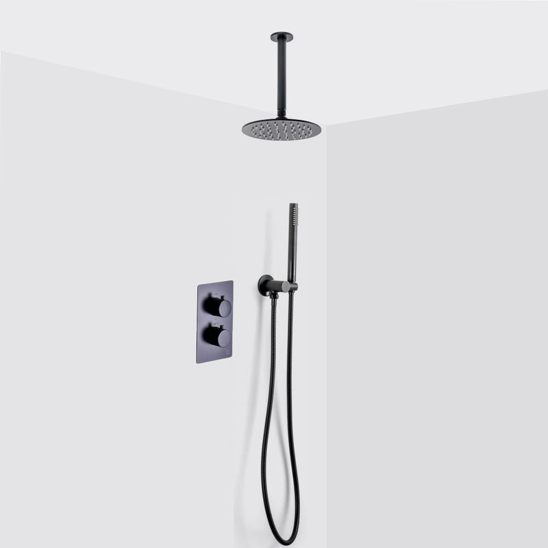 Metro 2-3 Way Thermostatic Trim Complete Shower Set - Ceiling Mount - 8" Brass/Matt Black