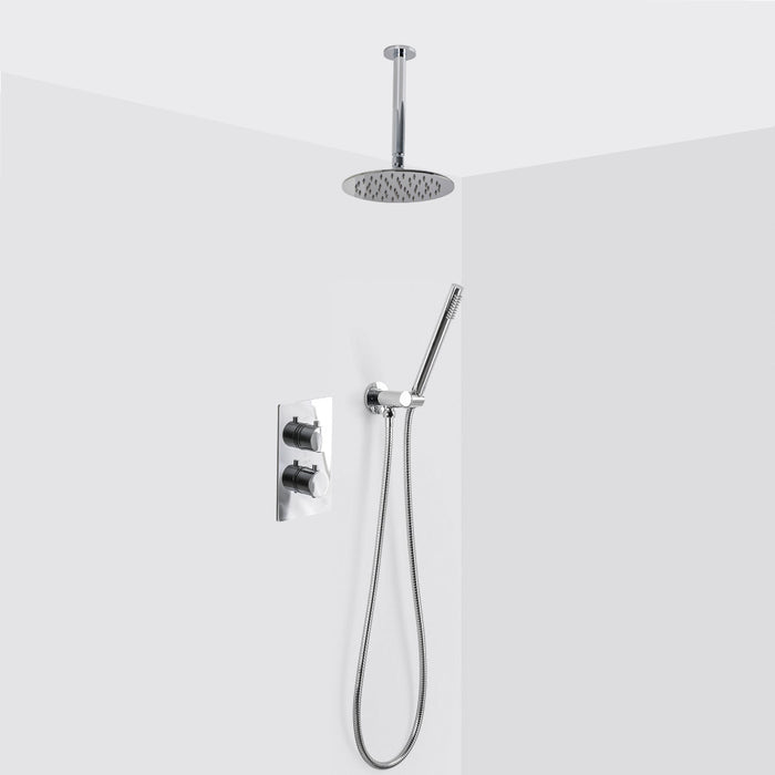 Metro 2-3 Way Thermostatic Trim Complete Shower Set - Ceiling Mount - 8" Brass/Polished Chrome