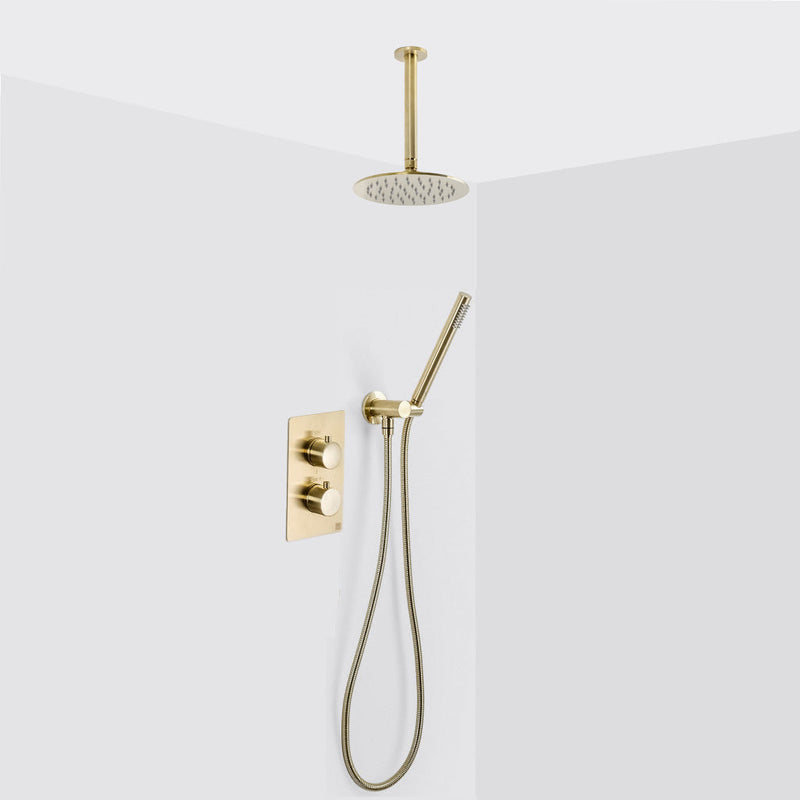 Metro 2-3 Way Thermostatic Trim Complete Shower Set - Ceiling Mount - 8" Brass/Satin Brass