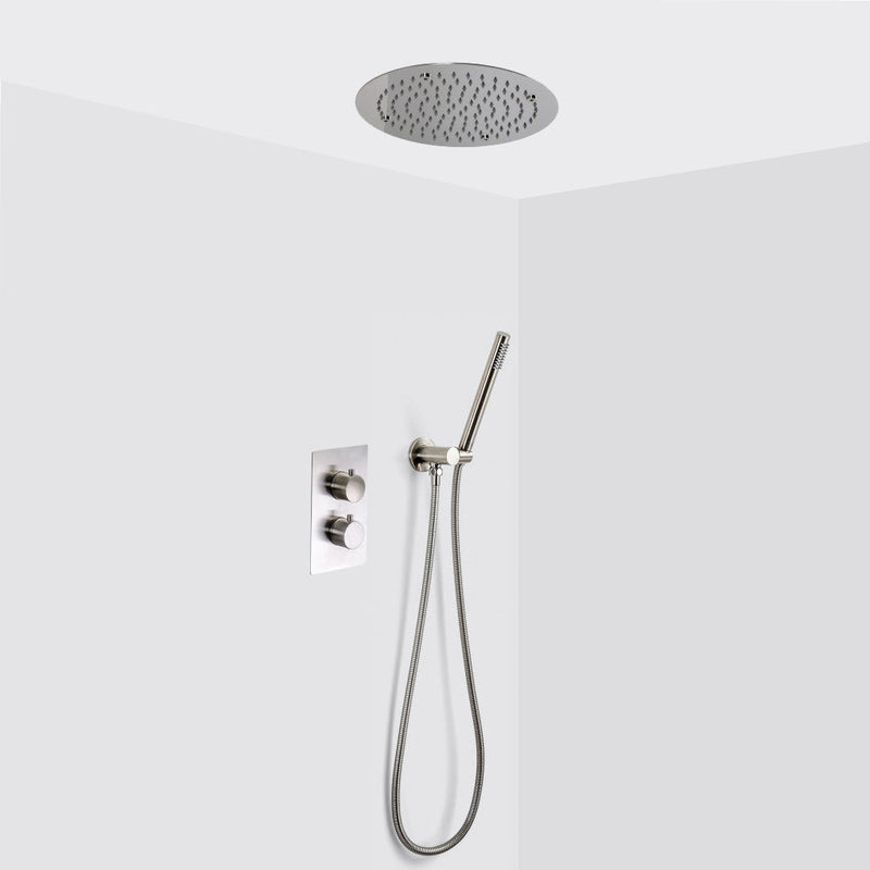 Metro 2-3 Way Thermostatic Trim Complete Shower Set - Ceiling Mount - 12" Brass/Brushed Nickel
