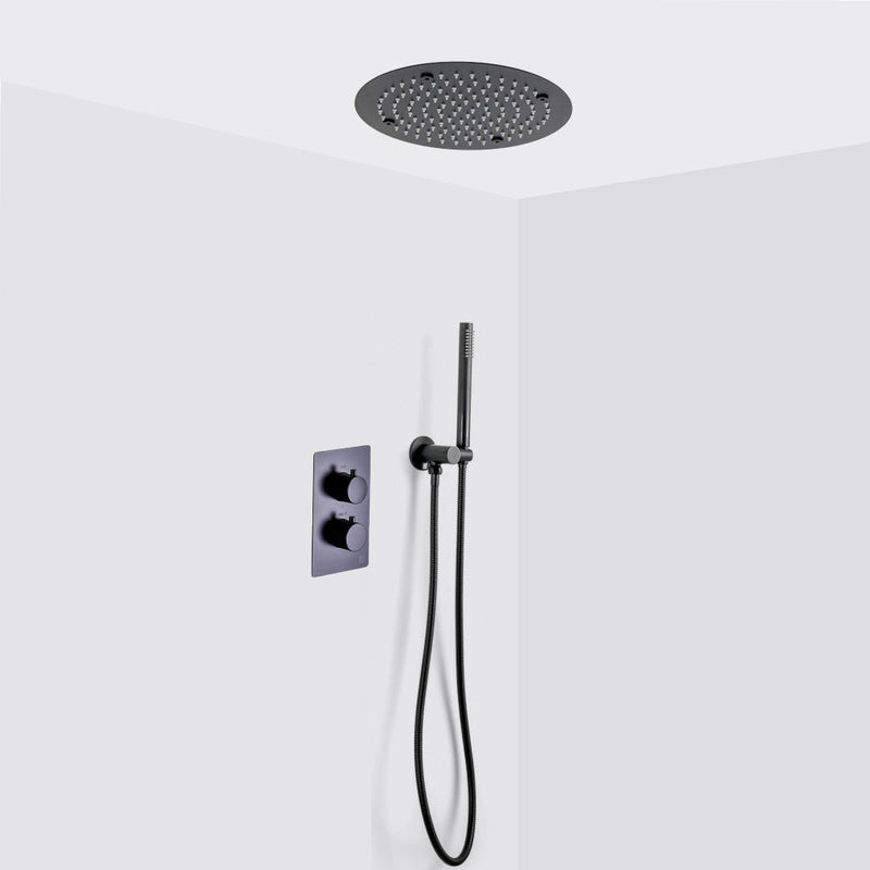 Metro 2-3 Way Thermostatic Trim Complete Shower Set - Ceiling Mount - 12" Brass/Matt Black