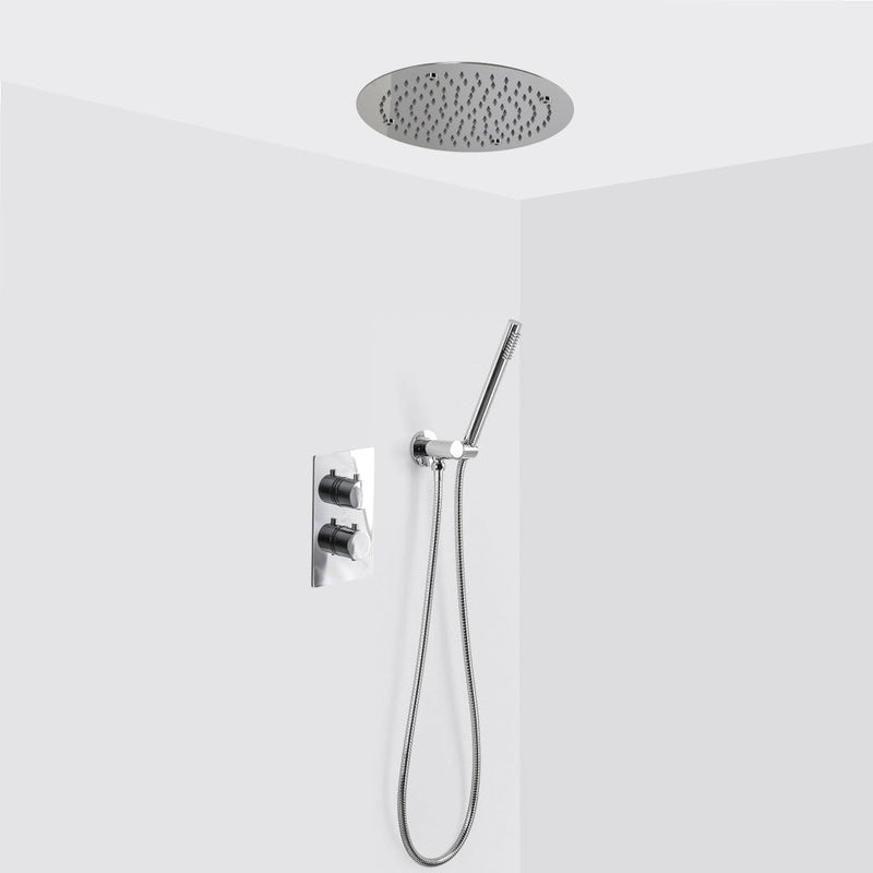 Metro 2-3 Way Thermostatic Trim Complete Shower Set - Ceiling Mount - 12" Brass/Polished Chrome