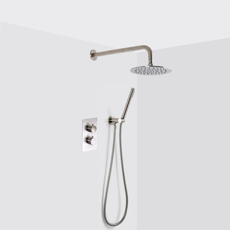 Metro 2-3 Way Thermostatic Trim Complete Shower Set - Wall Mount - 8" Brass/Brushed Nickel