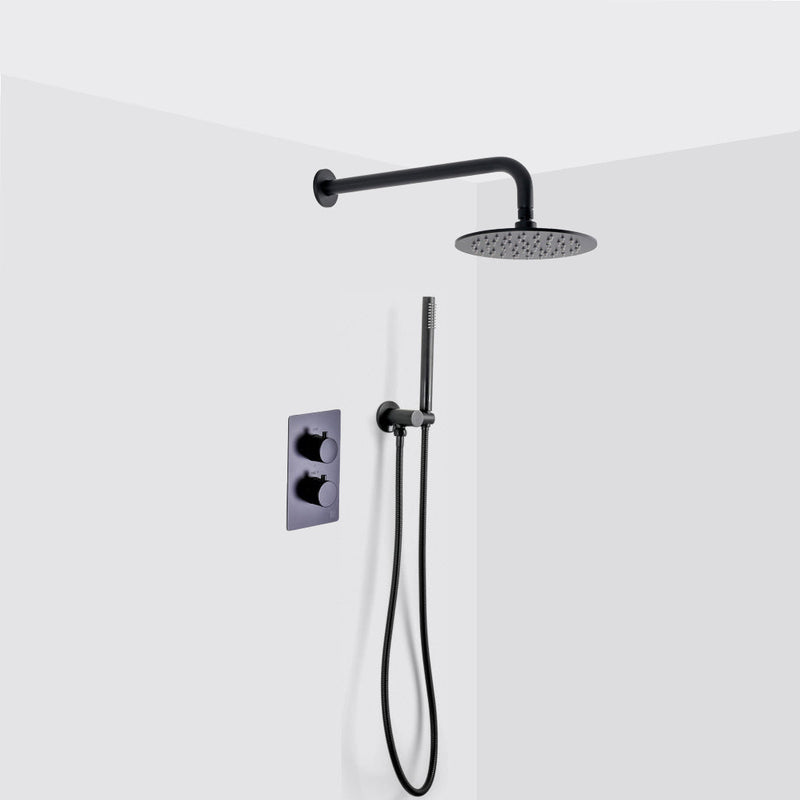 Metro 2-3 Way Thermostatic Trim Complete Shower Set - Wall Mount - 8" Brass/Matt Black