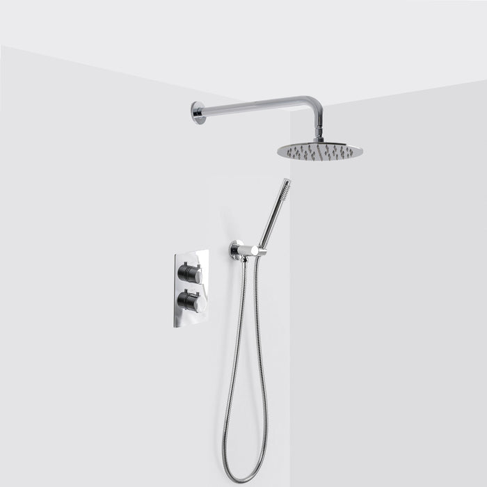 Metro 2-3 Way Thermostatic Trim Complete Shower Set - Wall Mount - 8" Brass/Polished Chrome