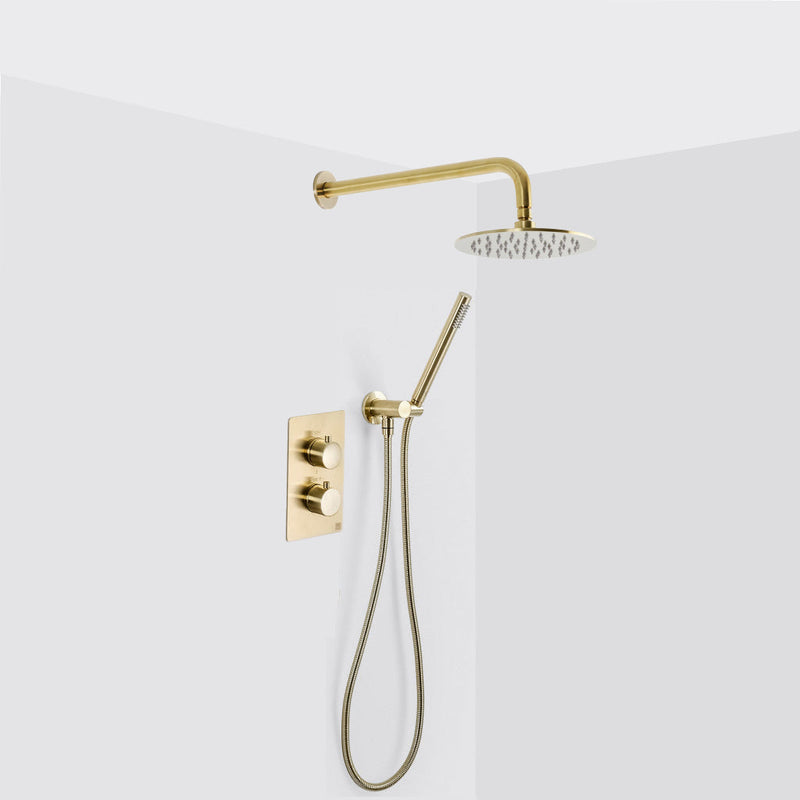 Metro 2-3 Way Thermostatic Trim Complete Shower Set - Wall Mount - 8" Brass/Satin Brass