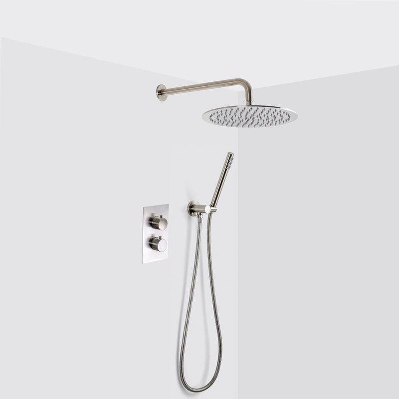 Metro 2-3 Way Thermostatic Trim Complete Shower Set - Wall Mount - 12" Brass/Brushed Nickel