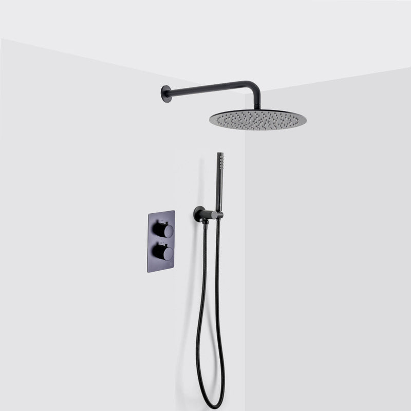 Metro 2-3 Way Thermostatic Trim Complete Shower Set - Wall Mount - 12" Brass/Matt Black