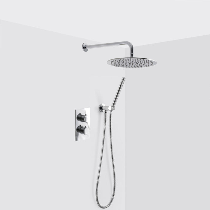 Metro 2-3 Way Thermostatic Trim Complete Shower Set - Wall Mount - 12" Brass/Polished Chrome
