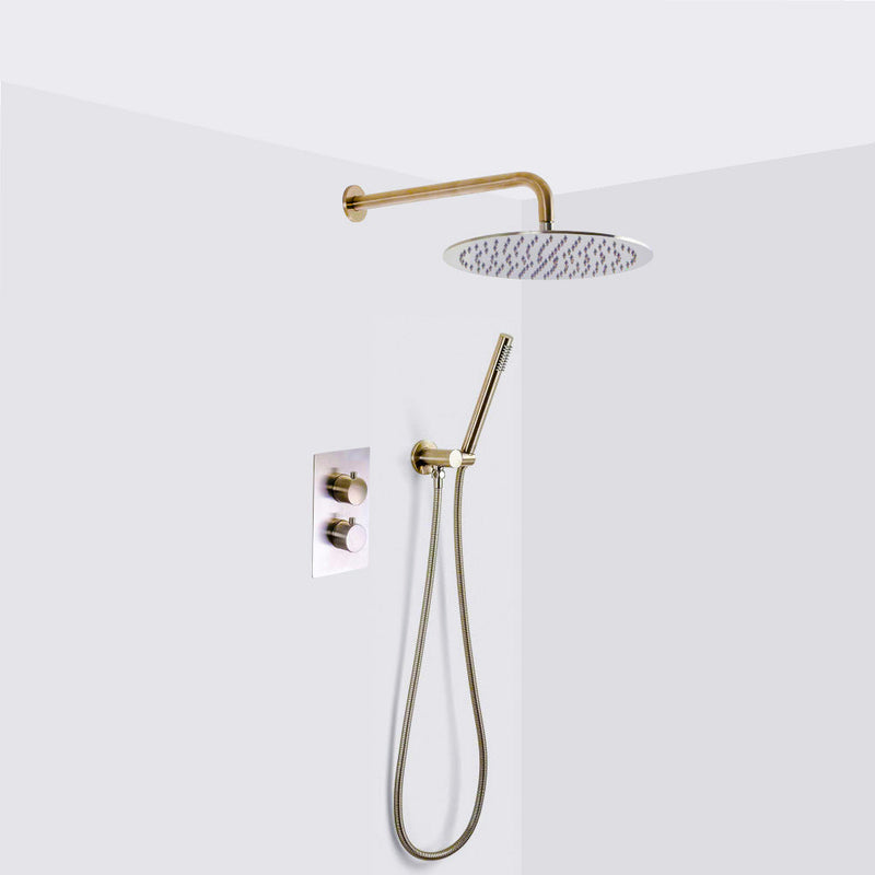 Metro 2-3 Way Thermostatic Trim Complete Shower Set - Wall Mount - 12" Brass/Polished Nickel