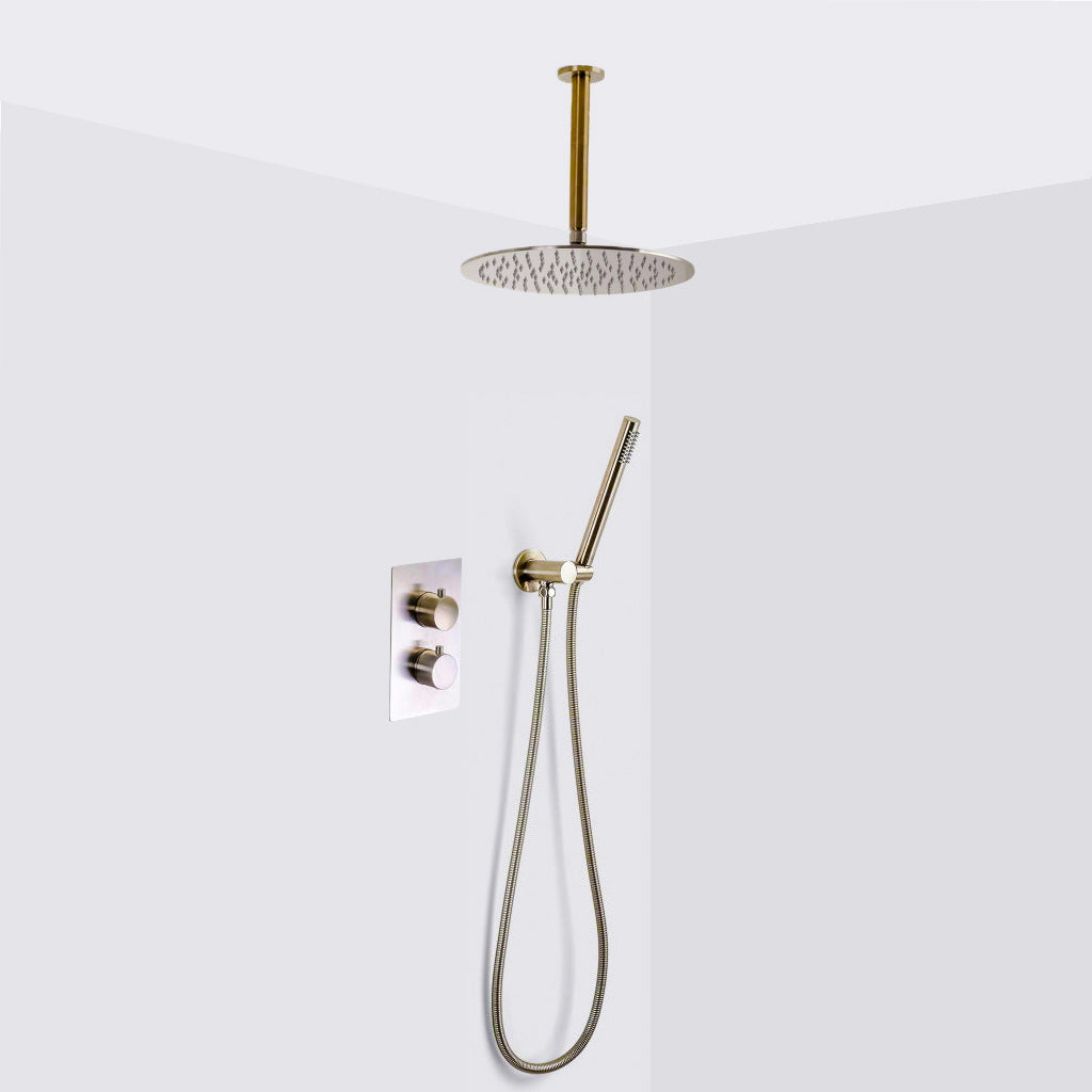 2-3 Way Thermostatic Trim Complete Shower Set with Hand Shower Set - Ceiling Mount - 12"