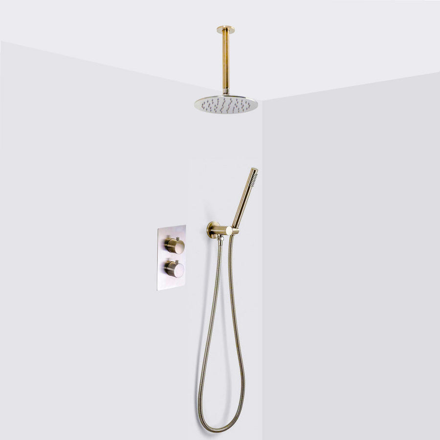 Metro 2-3 Way Thermostatic Trim Complete Shower Set - Ceiling Mount - 8" Brass/Polished Nickel