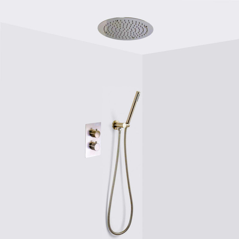 Metro 2-3 Way Thermostatic Trim Complete Shower Set - Ceiling Mount - 12" Brass/Polished Nickel