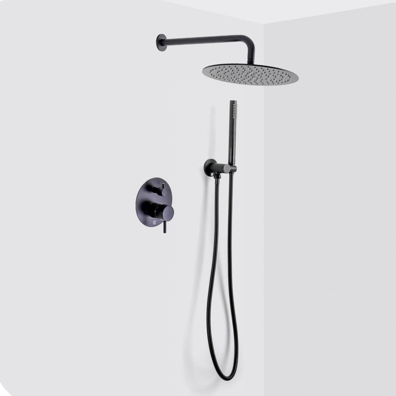Metro 2-Way Pressure Balance Trim Complete Shower Set - Wall Mount - 12" Brass/Matt Black