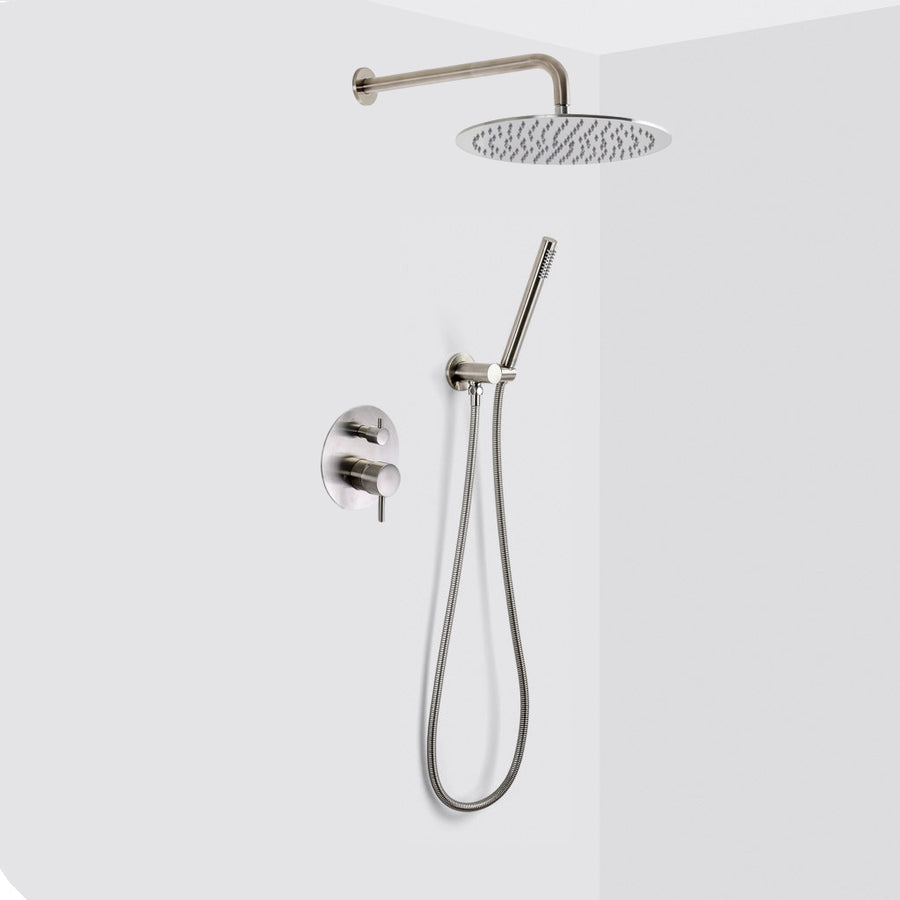 Metro 2-Way Pressure Balance Trim Complete Shower Set - Wall Mount - 12" Brass/Brushed Nickel