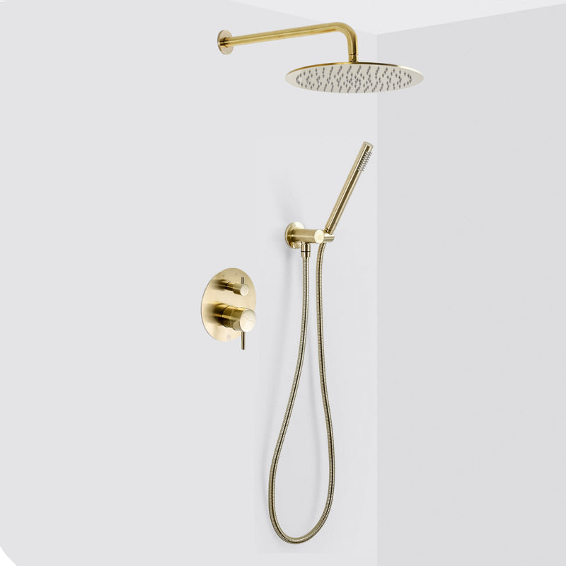 Metro 2-Way Pressure Balance Trim Complete Shower Set - Wall Mount - 12" Brass/Satin Brass