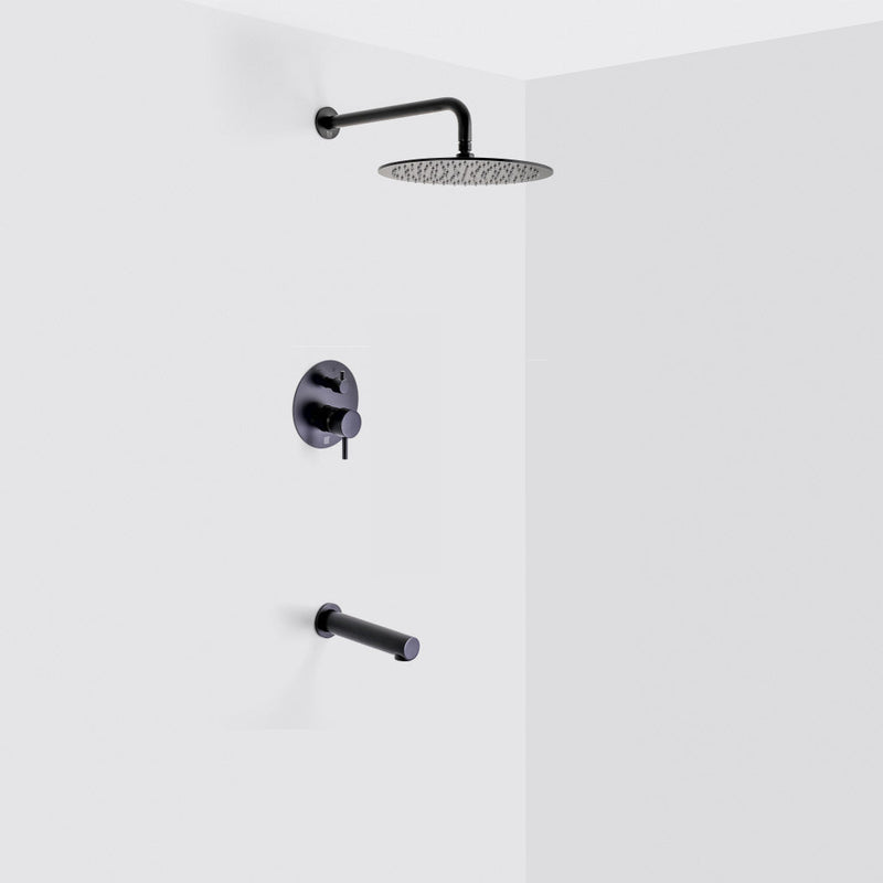 Metro 2-Way Pressure Balance Trim Complete Shower Set - Wall Mount - 12" Brass/Matt Black