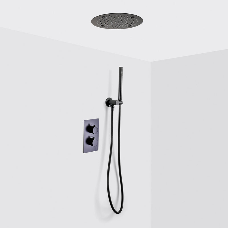 Metro 2 Way Thermostatic Complete Shower Set - Ceiling Mount - 16" Brass/Matt Black