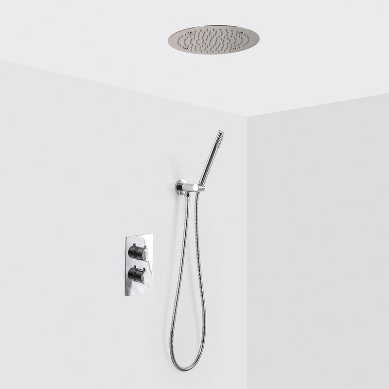 Metro 2 Way Thermostatic Complete Shower Set - Ceiling Mount - 16" Brass/Polished Chrome